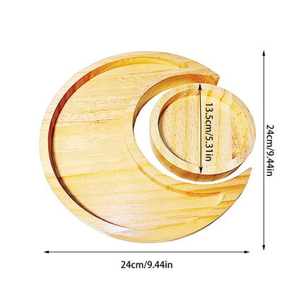 Rustic Wooden Moon & Sun Tray – 24cm Decorative Dish for Desserts, Jewelry & Party Decor