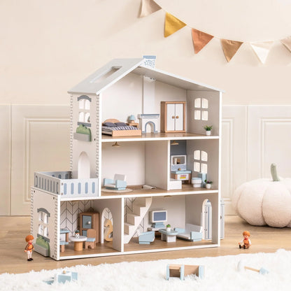 Wooden Dollhouse – 6 Rooms, 29 Accessories – Kids Gift for Ages 3+