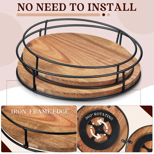 Rotating Kitchen Spice Rack, Wooden & Iron