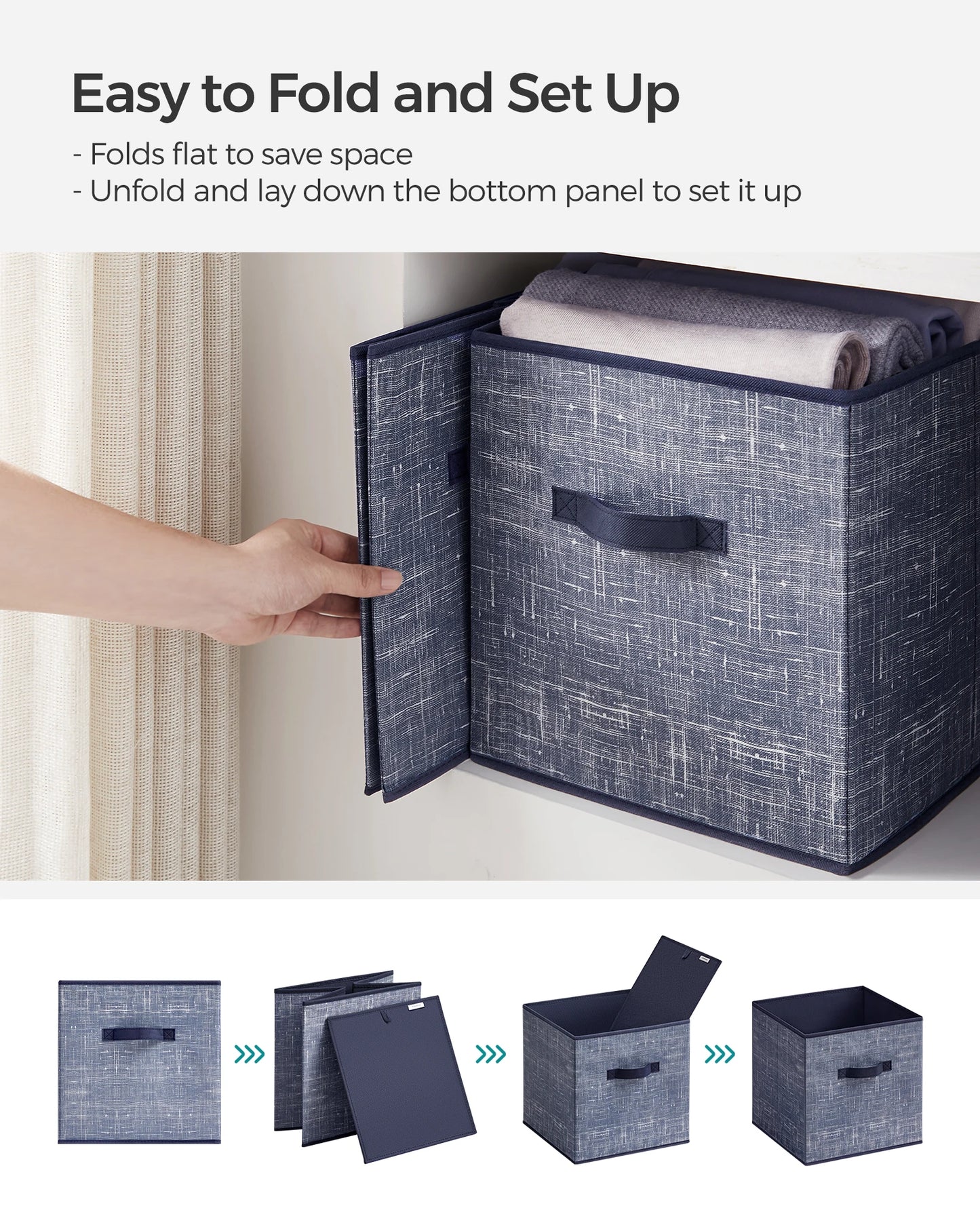 Set of 6 Closet Organizers for Shelves, Foldable, 11.8-Inch Non-Woven Fabric Bins with Double Handles,