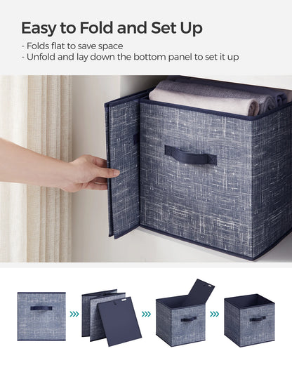 Set of 6 Closet Organizers for Shelves, Foldable, 11.8-Inch Non-Woven Fabric Bins with Double Handles,