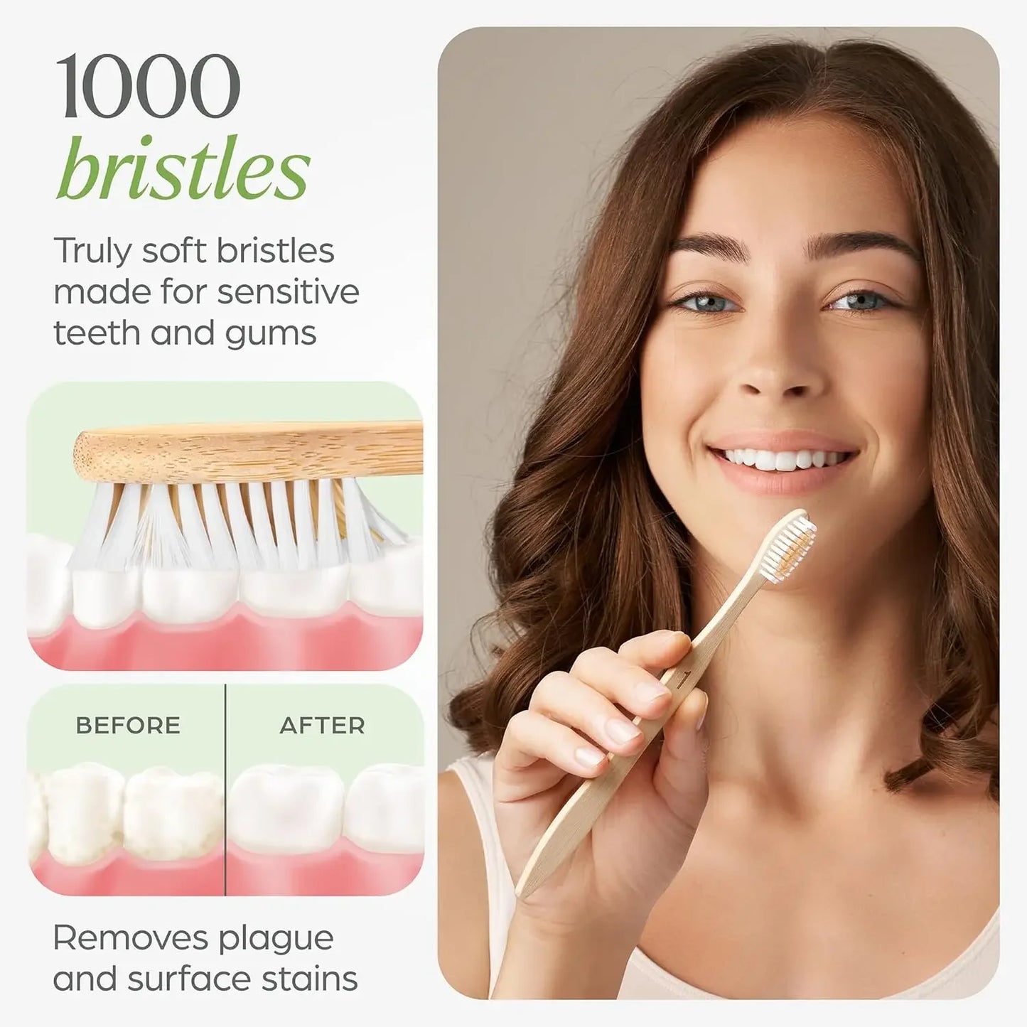 10-Pack Biodegradable Bamboo Toothbrushes, Compostable & Natural Wooden Bristles