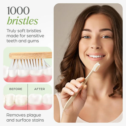 10-Pack Biodegradable Bamboo Toothbrushes, Compostable & Natural Wooden Bristles