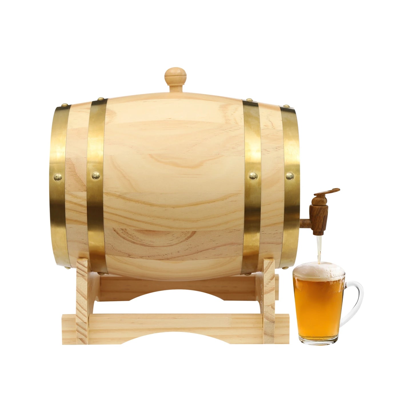 5L Wooden Wine Barrel – Pine Wood Whiskey Dispenser & Home Brewing Decanter