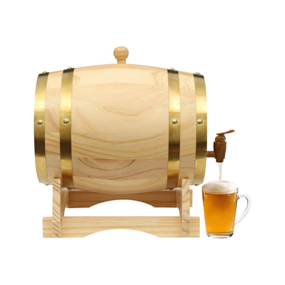 5L Wooden Wine Barrel – Pine Wood Whiskey Dispenser & Home Brewing Decanter