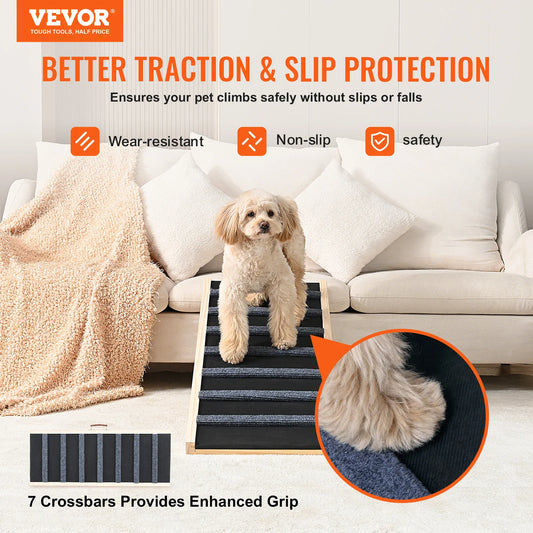 Wooden Dog & Cat Ramp Foldable – Anti-Slip, Adjustable Pet Ladder
