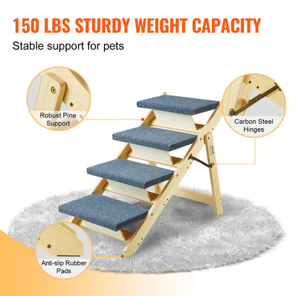 2-in-1 Wooden Pet Steps & Ramp – Foldable, Adjustable for Small to Large Dogs & Cats