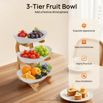 3-Tier Snack & Dessert Bowl Stand with Bamboo Rack