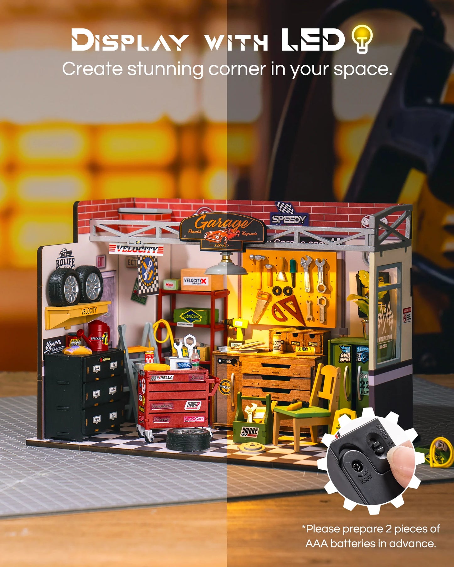 IY Mini Garage Workshop Kit – Tiny House Model with LED Lights