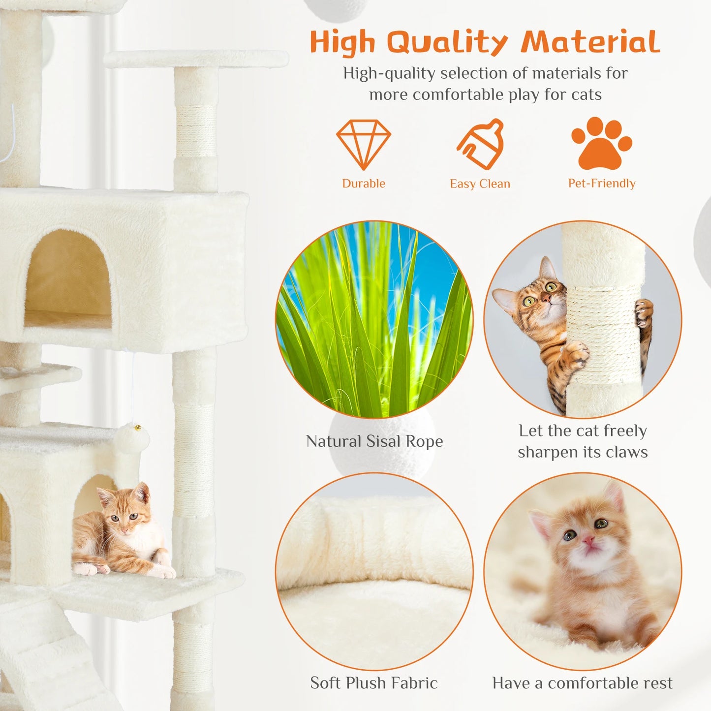 Tall Multi-Level Cat Tree Tower for Indoor Pet Furniture Stable Kitty Play House 54 inc