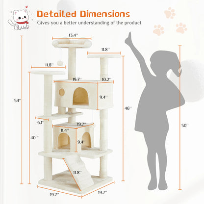 Tall Multi-Level Cat Tree Tower for Indoor Pet Furniture Stable Kitty Play House 54 inc