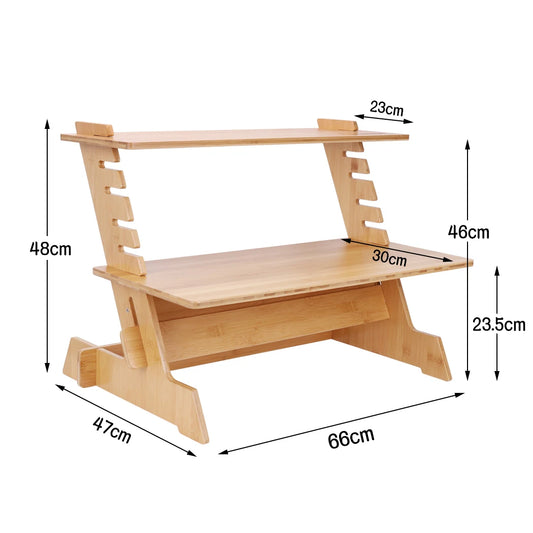 Bamboo Computer Desk Monitor Riser Stand Steady Up Laptop Workstation Height Adjustable