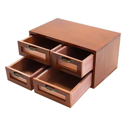 Retro Wood 4-Drawer Desk Organizer Cabinet for Jewelry, Makeup & More