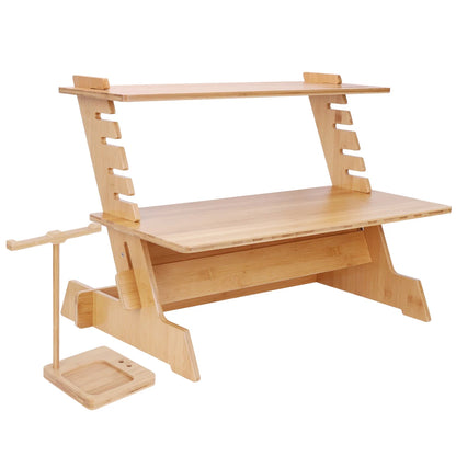 Bamboo Computer Desk Monitor Riser Stand Steady Up Laptop Workstation Height Adjustable