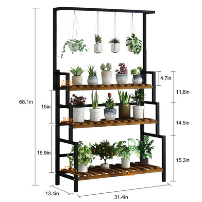 3-Tier Hanging Plant Stand with Metal Frame – Tall Indoor Plant Shelf Display